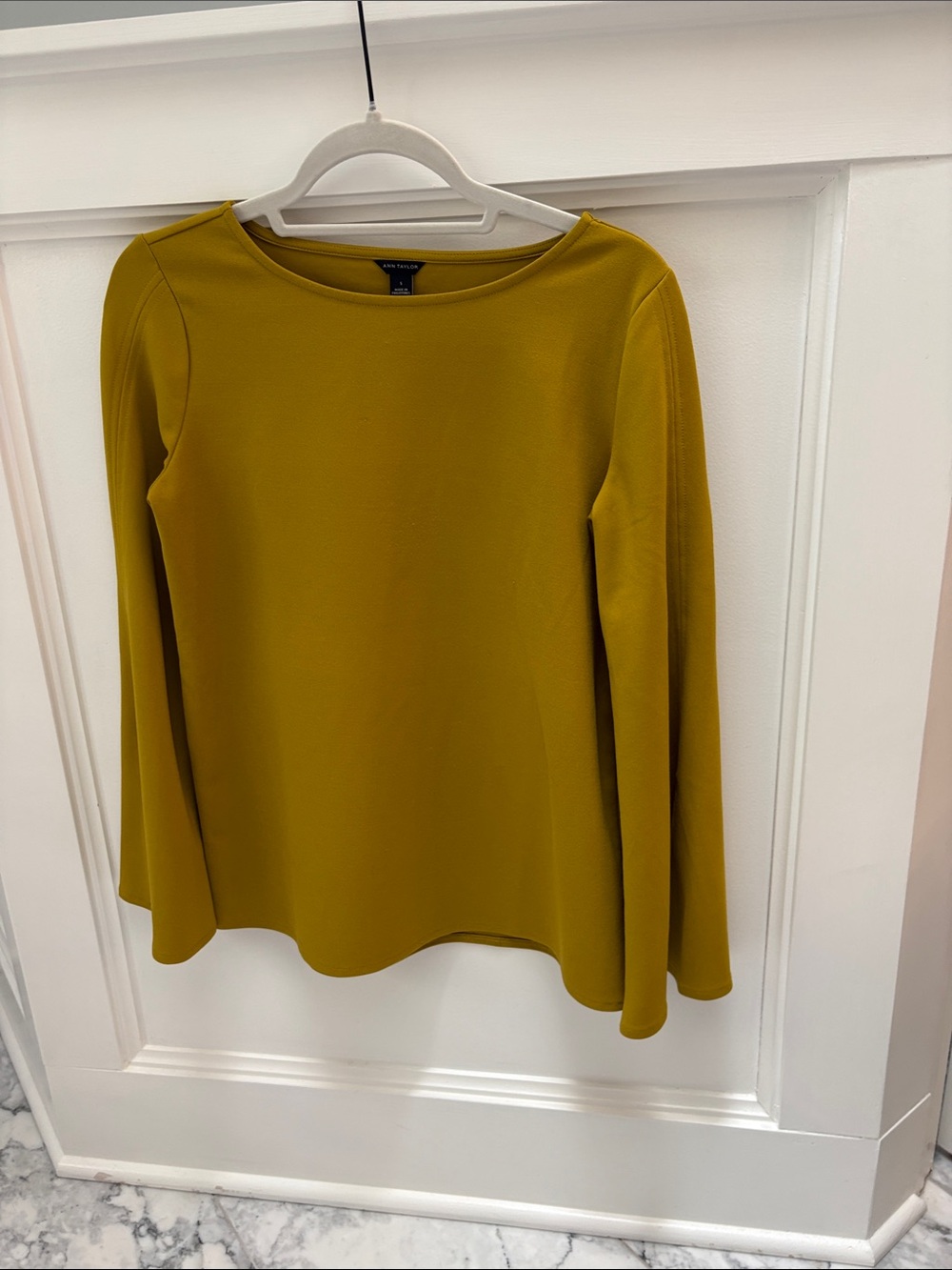 Ann Taylor Mustard Long-Sleeve Boatneck Top